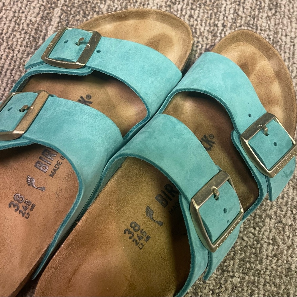 Birkenstock Arizona Biscay Bay Blue Sandals leather Narrow 38/7